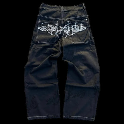 Vintage Jeans Y2K Clothes Men Women Gothic Hip Hop Pocket Embroidery Retro Blue Baggy Jeans High Waist Slim Fit Flare Trousers