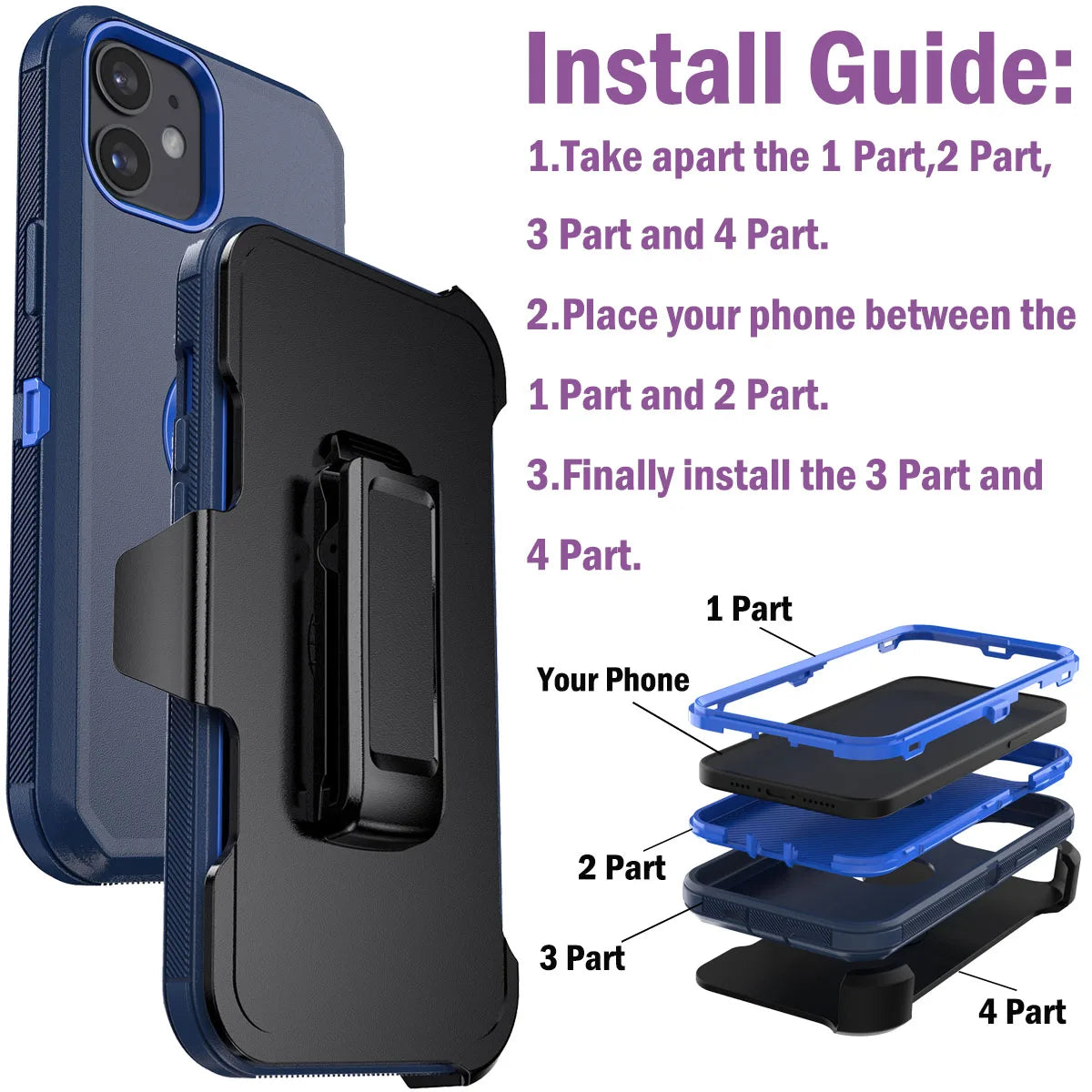 For iPhone 11/11 Pro/11 Pro Max Shockproof Phone Case Rugged Hybrid Heavy Duty Soft Protective Cover With Belt Clip