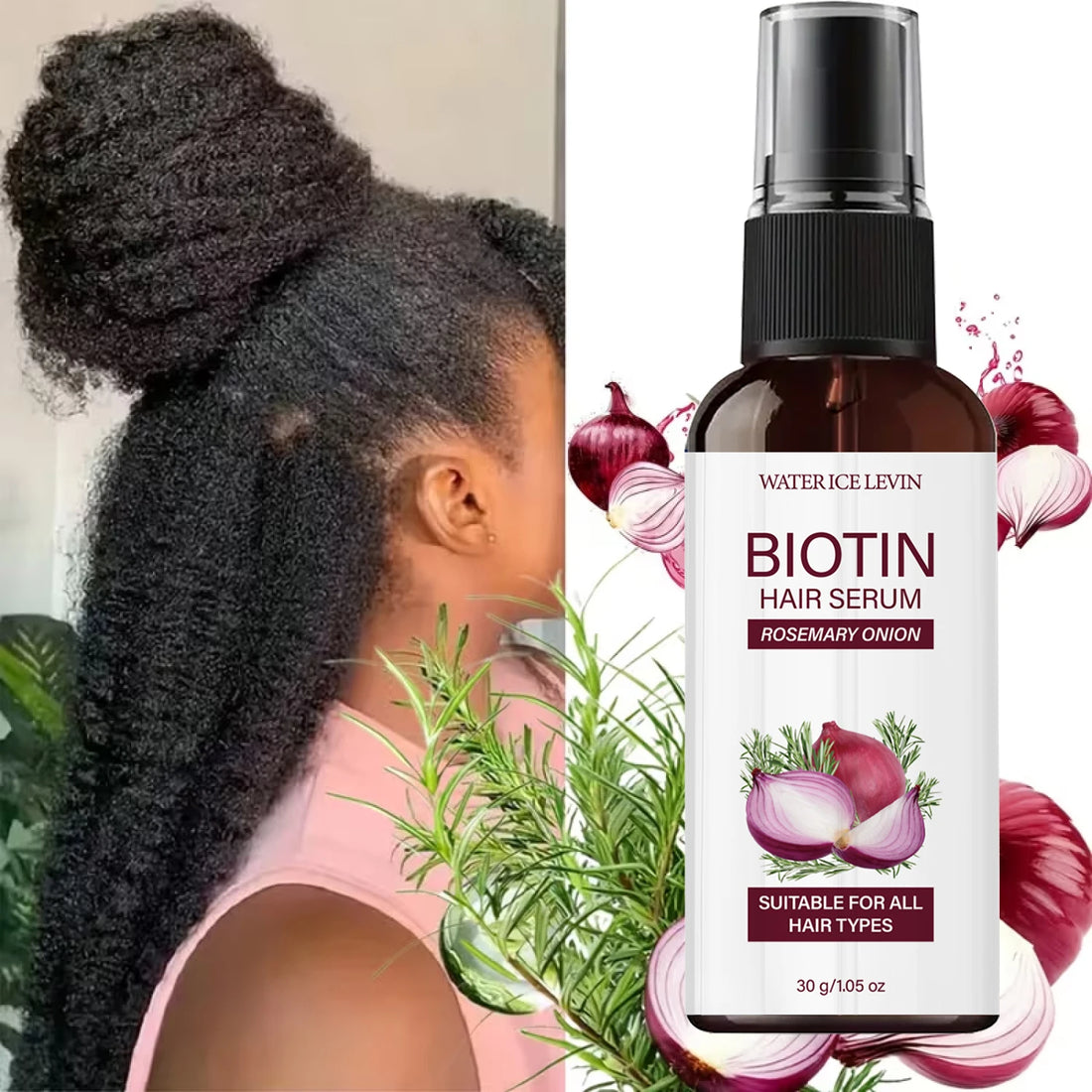 Biotin Hair Serum 30g with Rosemary & Onion Oil - Moisturizing Nourishing Essential Oil for Smooth, Supple & Healthy Hair
