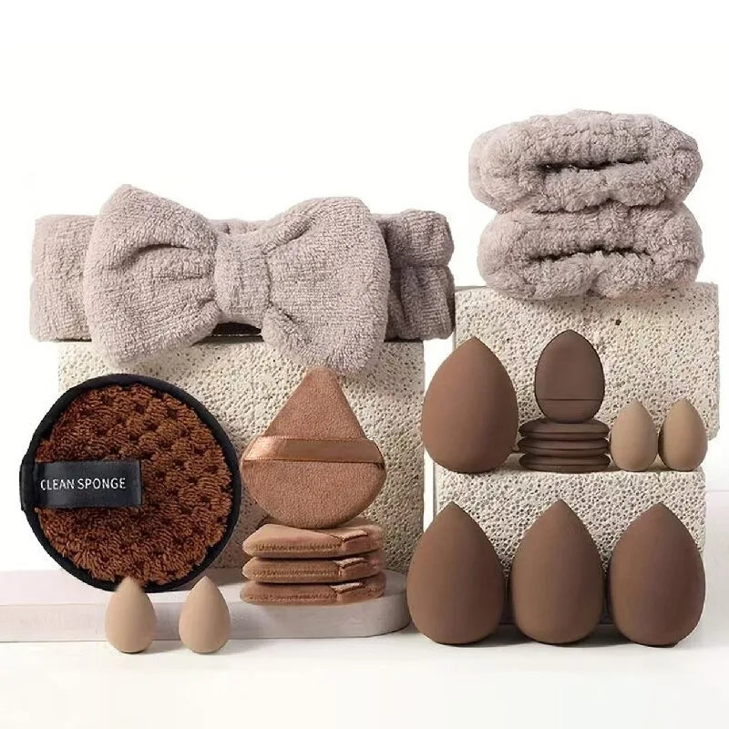 20/40Pcs Makeup Brushes and Sponges Set, Brown Makeup Puff, Beauty Egg, Headband, Wristband Remover Kit, Makeup Tool, Gift, Halalzen