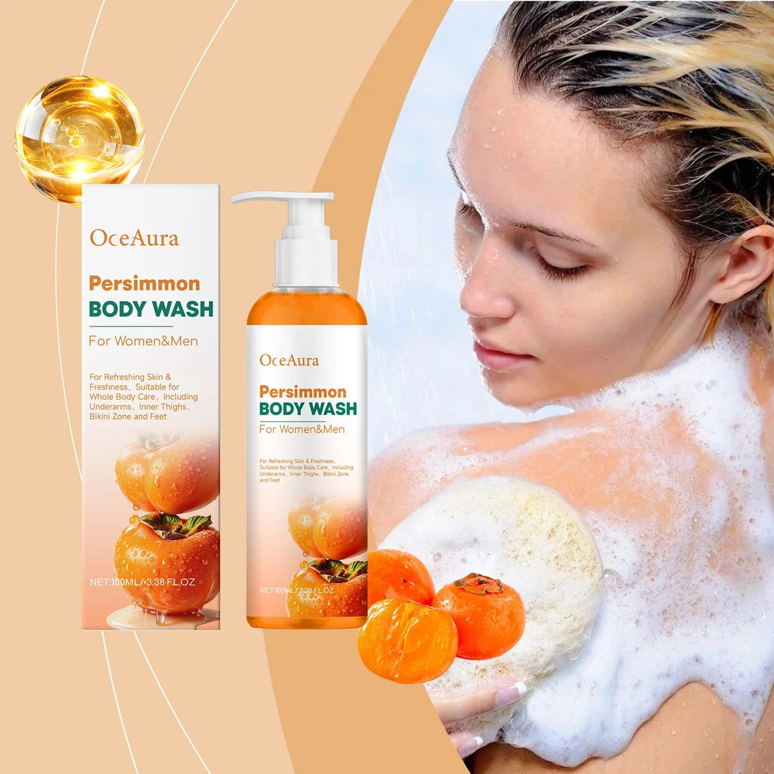 Persimmon Body Wash Remove Dirt Sweat Eliminating Odor Oil Control Exfoliating Smoothing Softening Lasting Aroma Foam Shower Gel Halalzen