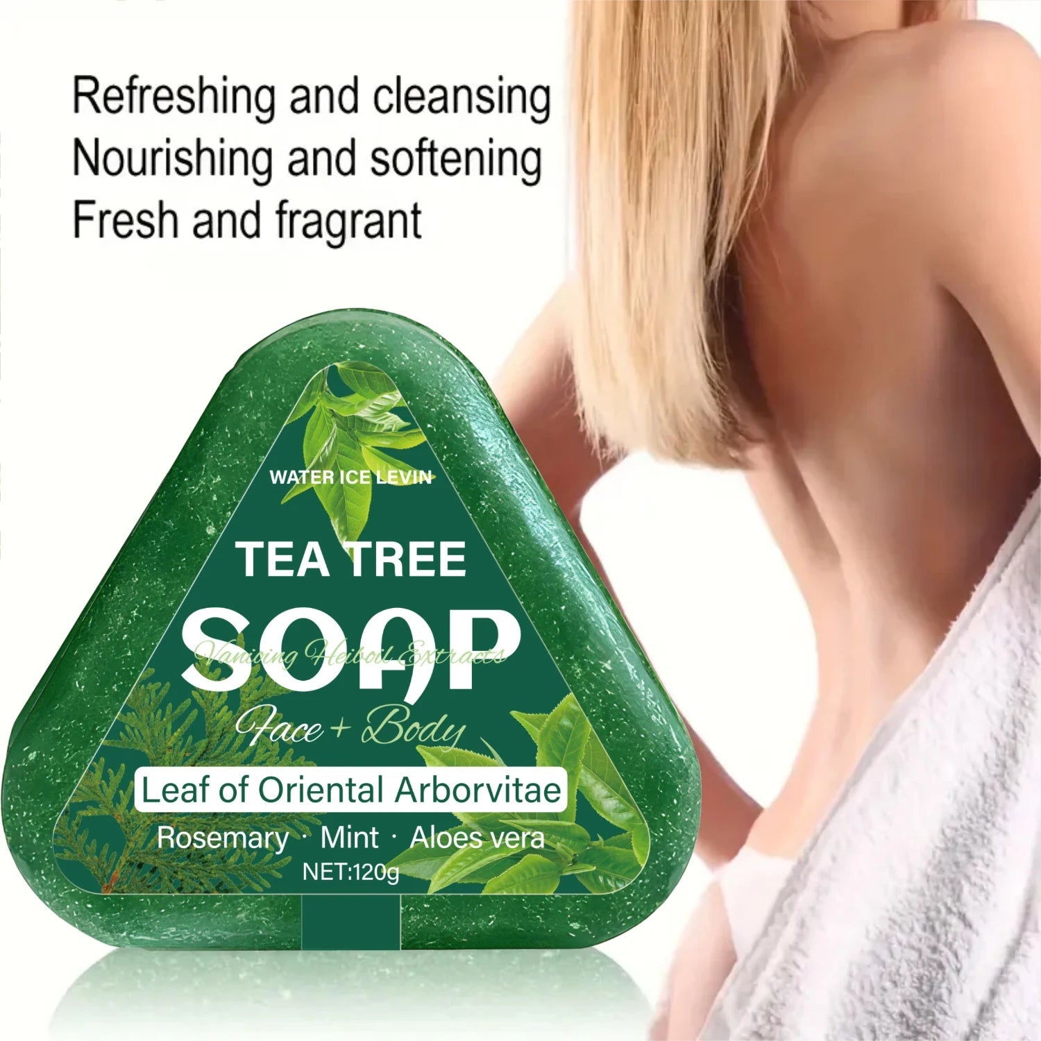 Tea Tree Soap (Face+Body): Oriental Arborvitae Leaf, Rosemary/Mint/Aloe, Gently Hydrates All Hair Types Halalzen