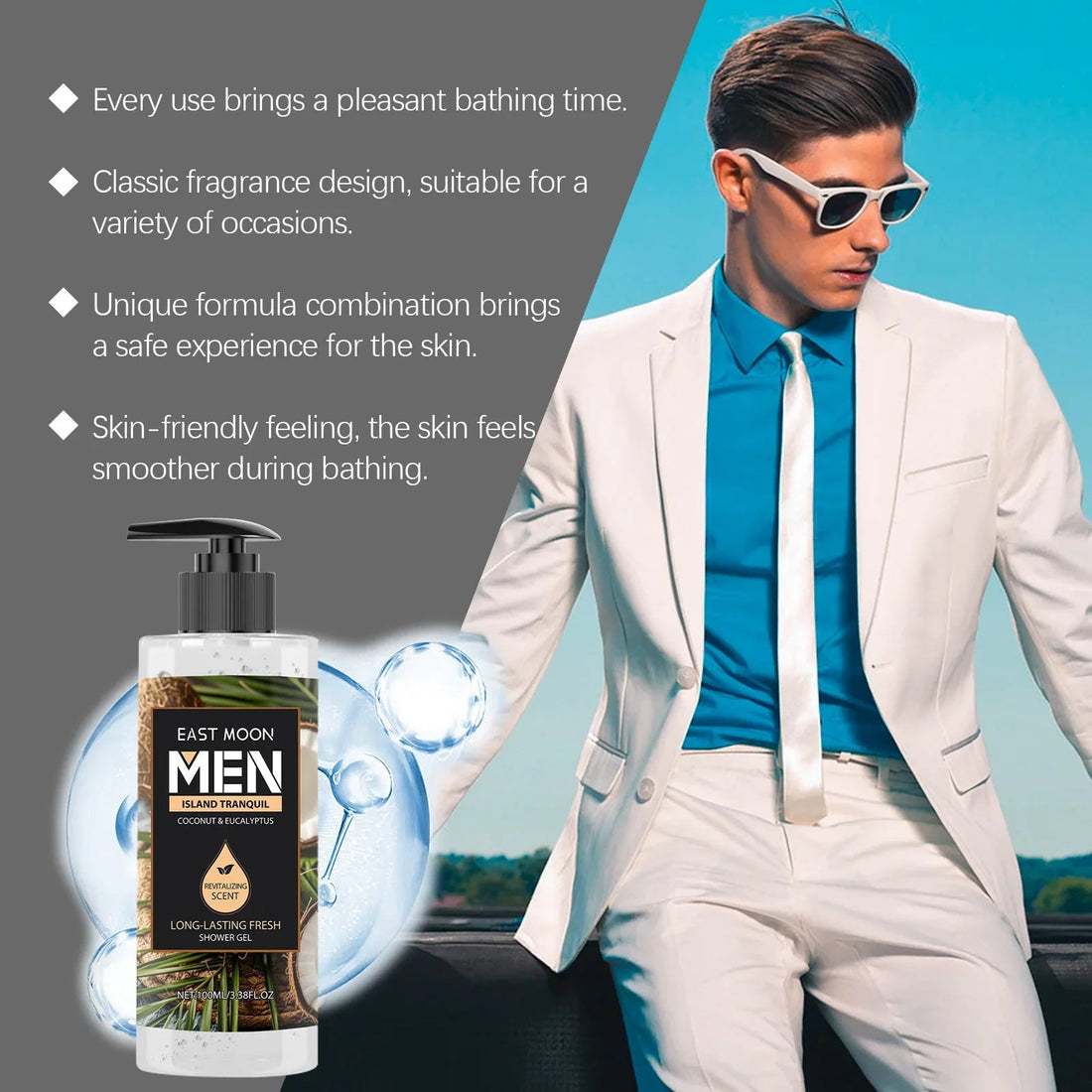 Men's Eucalyptus Coconut Body Wash Deep Cleansing Shower Gel Refreshing Scent Long Lasting Fragrance Oil Control 100ml Halalzen