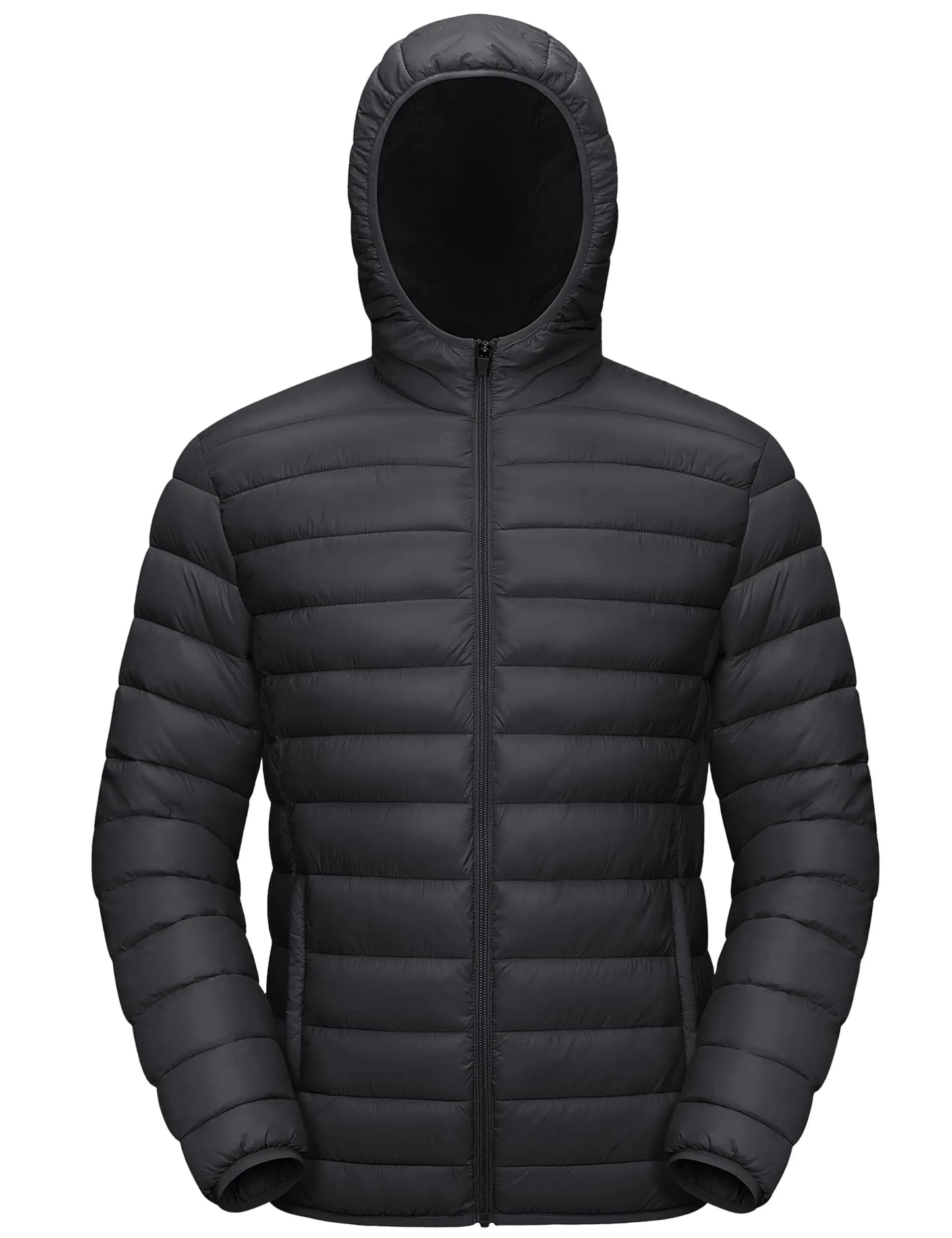 Men’s Winter Insulated Lightweight Puffer Hooded Windbreaker Quilted Coat Water-Resistant Full Zip Bubble Jackets Hiking Coat