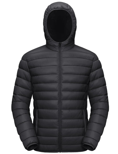 Men’s Winter Insulated Lightweight Puffer Hooded Windbreaker Quilted Coat Water-Resistant Full Zip Bubble Jackets Hiking Coat