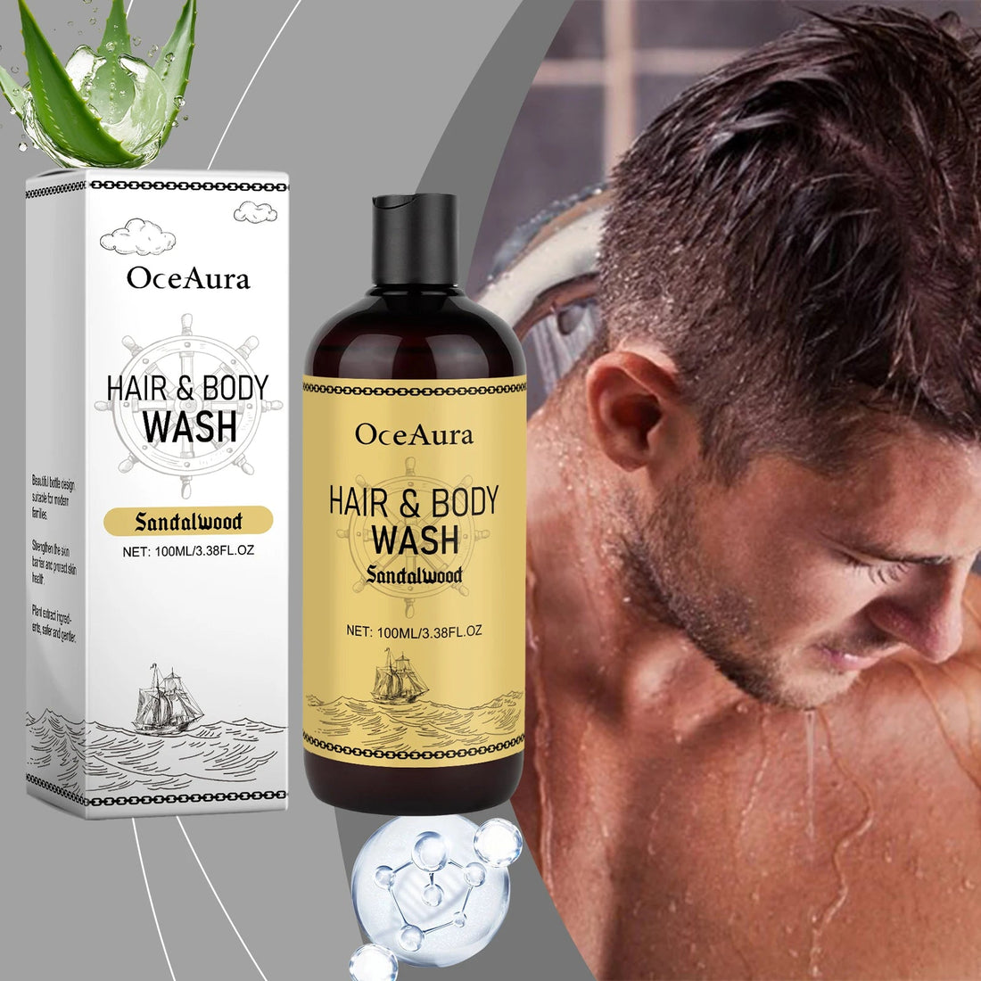OceAura 2-in-1 Shampoo & Body Wash for Men - Moisturizing Body Wash, Skin & Scalp Cleanser, Hair Shampoo Halalzen