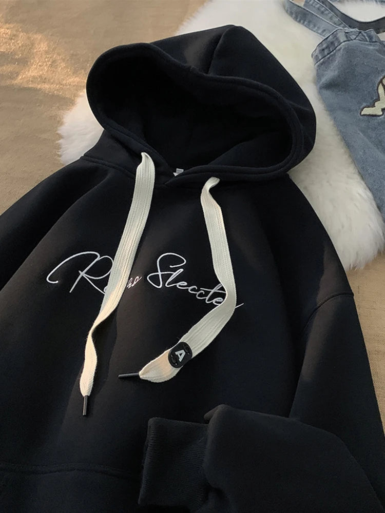 Men Hoodie Letter Printed Long Sleeve Autumn Sweatshirts Goth Fashion Y2K Vintage Hoodies Streetwear Fleece Pullover Hoody