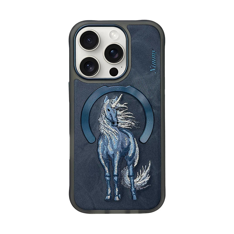 Dragon Phoenix 3D Embroidery Protective Case For iPhone 16 Pro Max Magnetic Wireless Charger Trend Original Fashion Cover