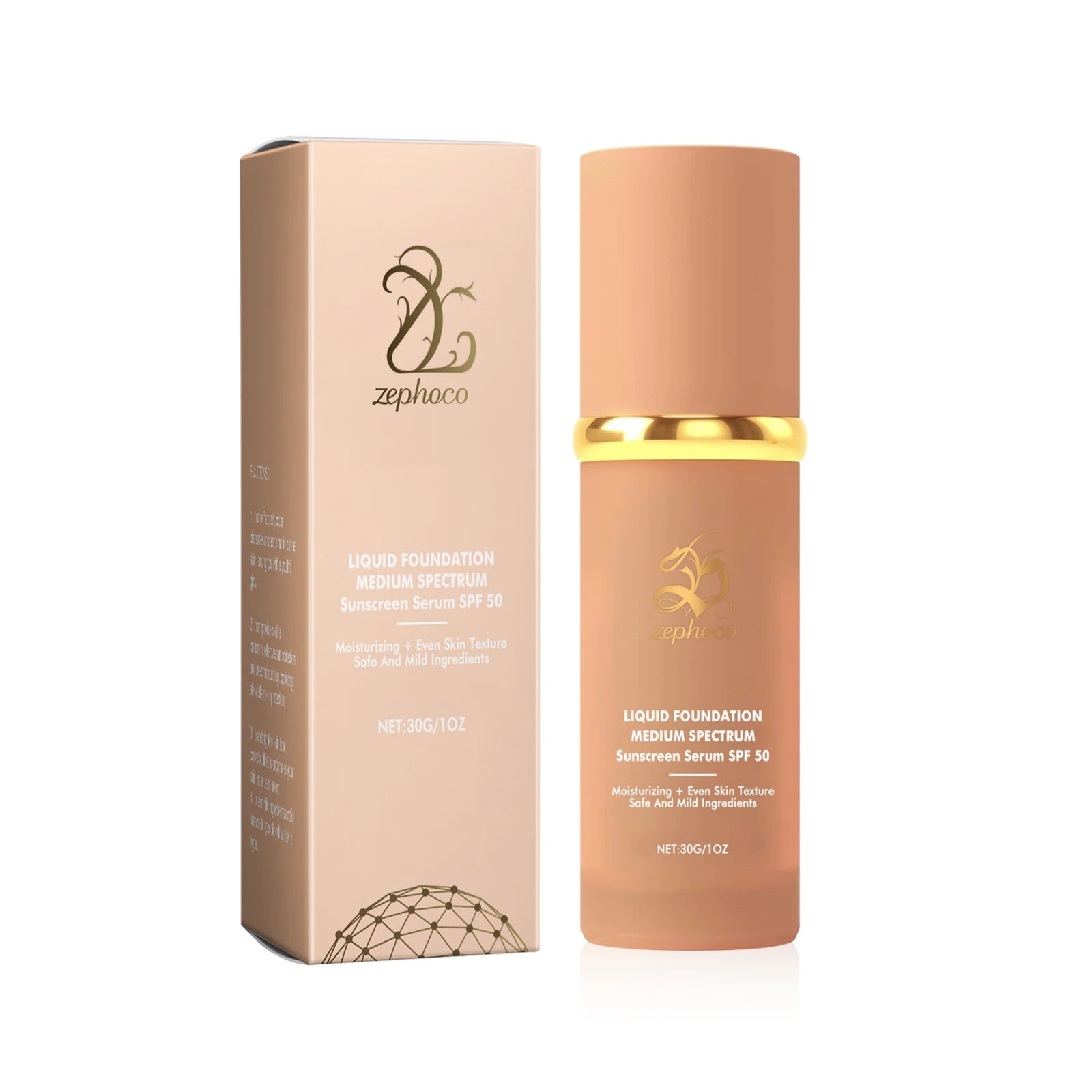 Moisturizing Sunscreen Foundation Medium Spf50+ Waterproof Oil-Control Lightweight Matte Long Lasting Nourish Liquid Foundation