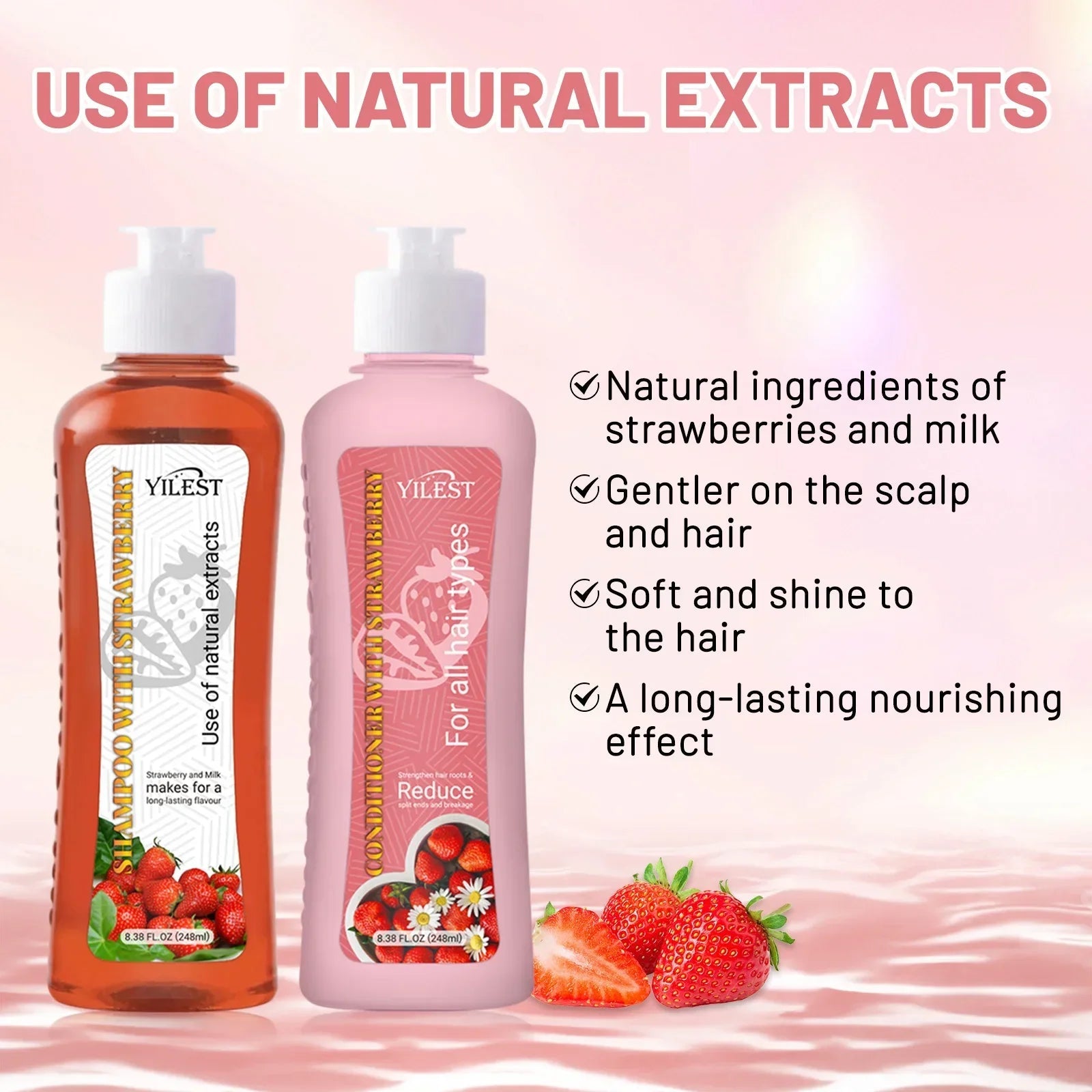 YILEST Shampoo and Conditioner Set for Hair Loss Dry & Damaged Hair Nourishing Care for Soft & Shiny Hair, Strawberry Scent Halalzen