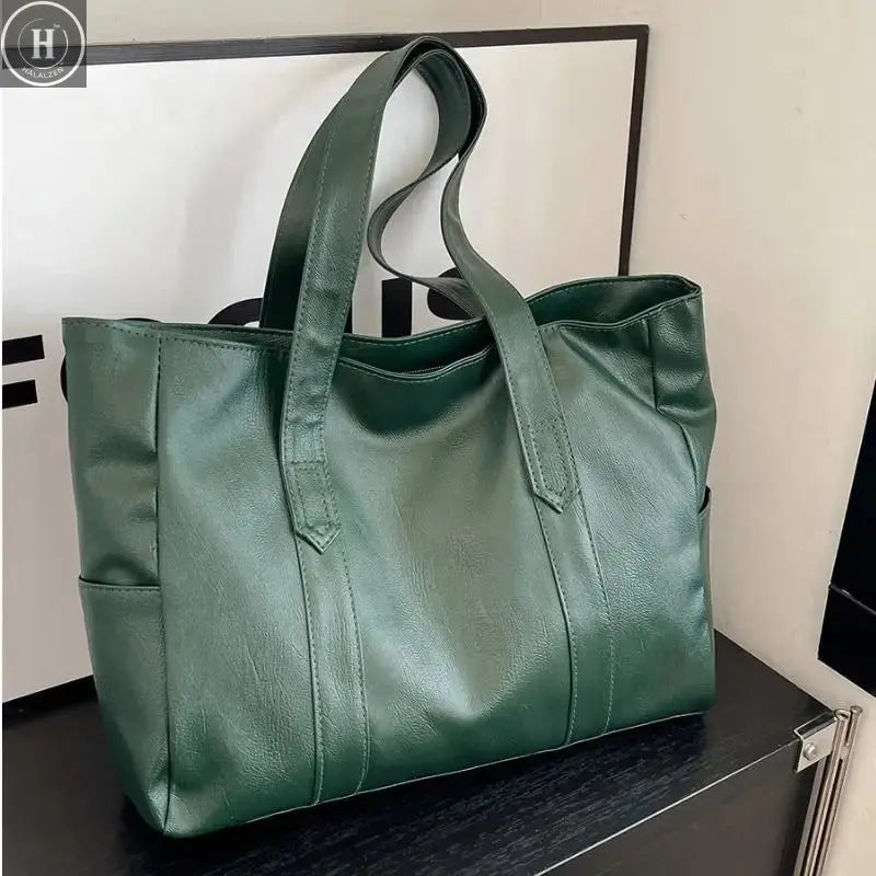 Fashion Design Women Solid Color Shoulder Bag Soft Pu Leather Commute Large Capacity Casual Tote Handbag Women's Shoulder Bag HALALZEN