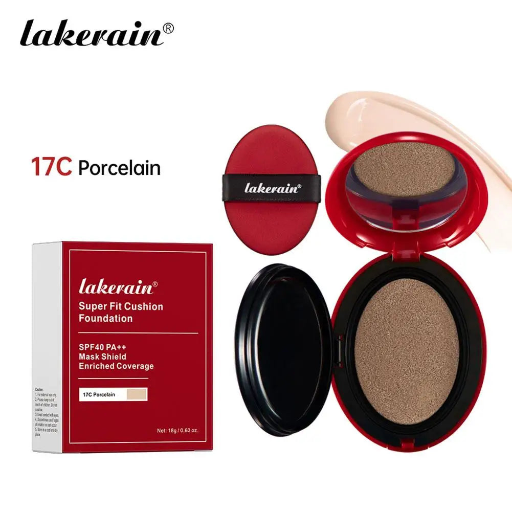 LAKERAIN 12 Color Air Cushion Foundation Red Shell Design Natural Coverage Formula Lightweight Breathable Makeup Base