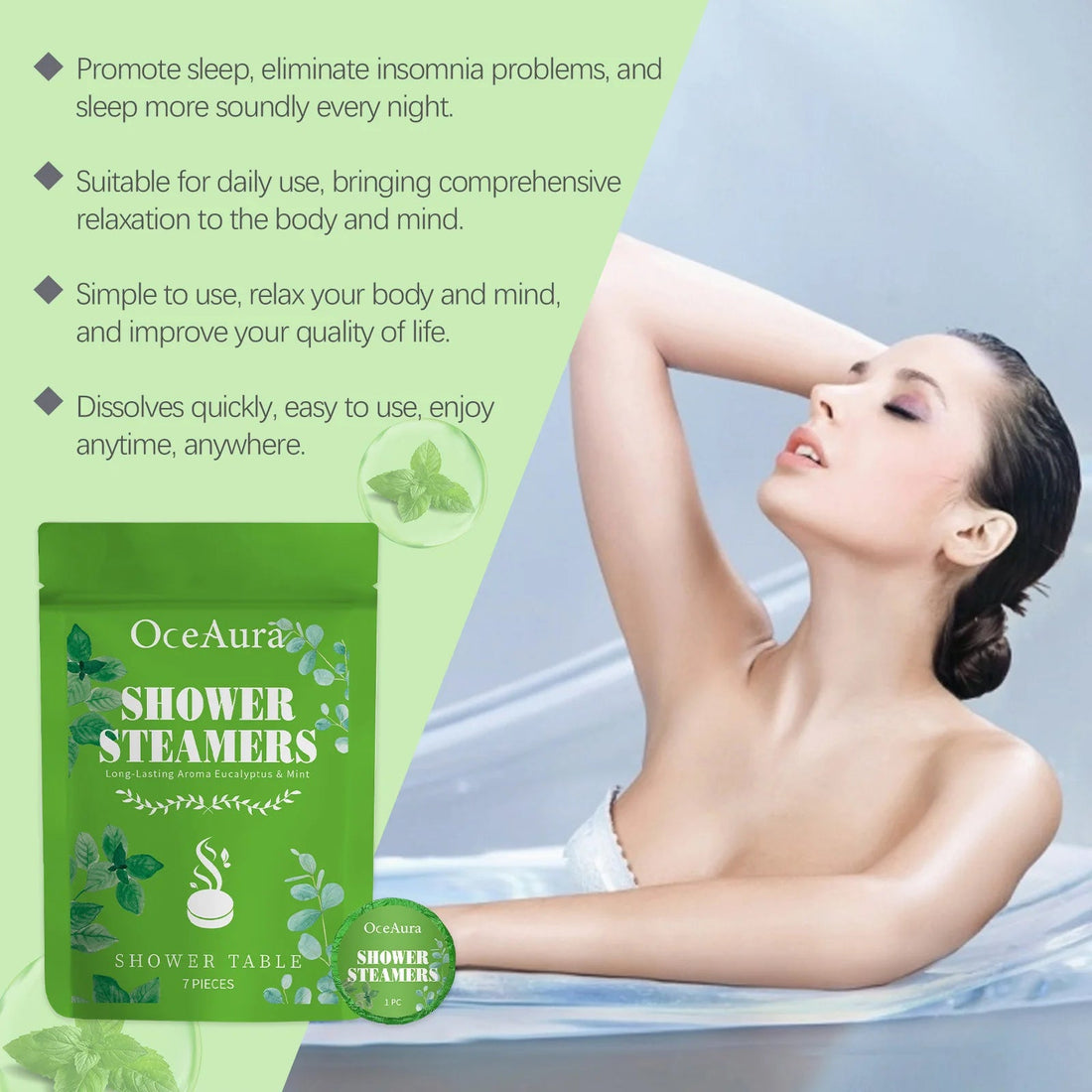Mint Aromatherapy Shower Tablets Refreshing Soothing Fatigue Stress Relief Assisting Sleep Cleaning Moisturizing Shower Steamer Halalzen