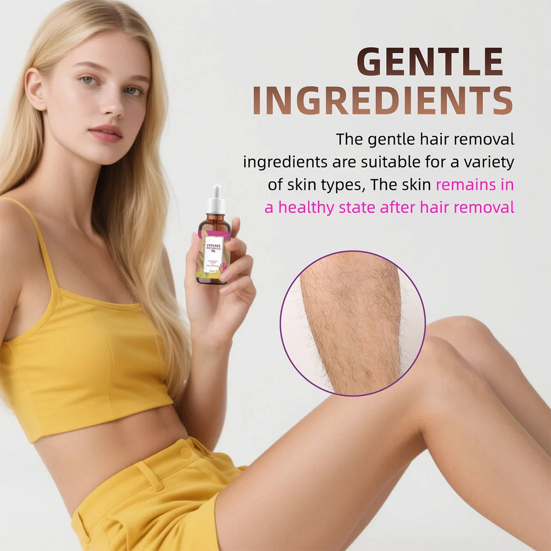 Cyperus Rotundus Moisturizing Depilatory Oil - Body Hair Remover, Growth Inhibitor, Reduce Ingrown Hair for Armpit Leg Arm