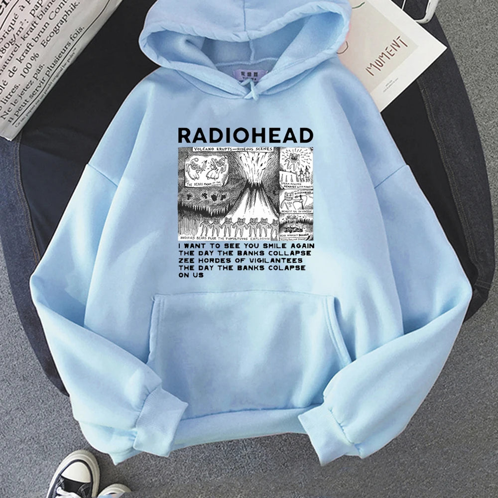 RockIndie Rock Radiohead Print Hoodie Man/Women Pullovers Hoodies Long Sleeve Fleece Streetwear Harajuku Male Tops Sweatshirts