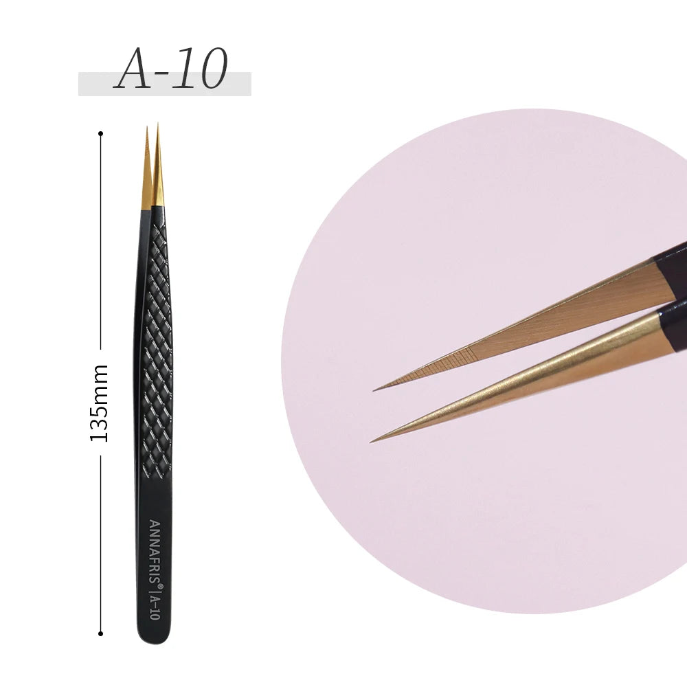 ANNAFRIS High-end Fiber Tip Lash Tweezers Stainless Steel Straight Head Curved Tip Eyelash Extension Tweezer Makeup Tools