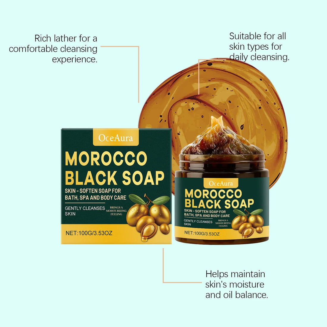100g Natural Morocco Black Soap Dead Skin Remover Body Scrub Deep Cleaning Remove Dead Skin Cells Gentle Care Body Moisturizing Daily Body Care Bath Soap