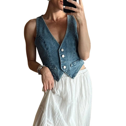 Women s Distressed Denim Jacket Vintage Ripped Jean Coat Casual Streetwear Outerwear Sleeveless Vest Top for Summer