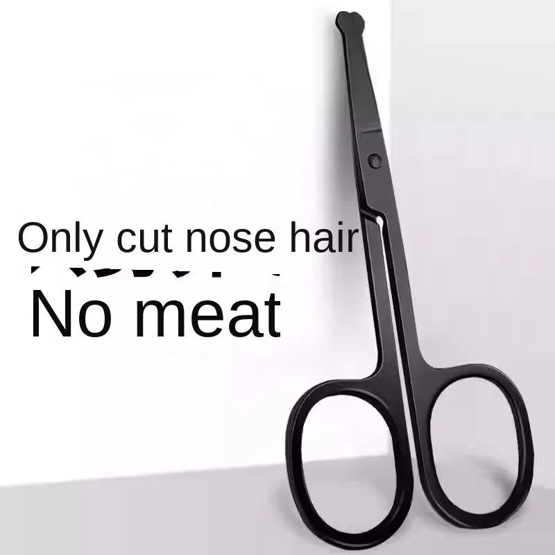 1PC Silver Mirror Light Black Round Head Safety Nose Hair Scissors Neutral Stainless Steel Scissors Halalzen