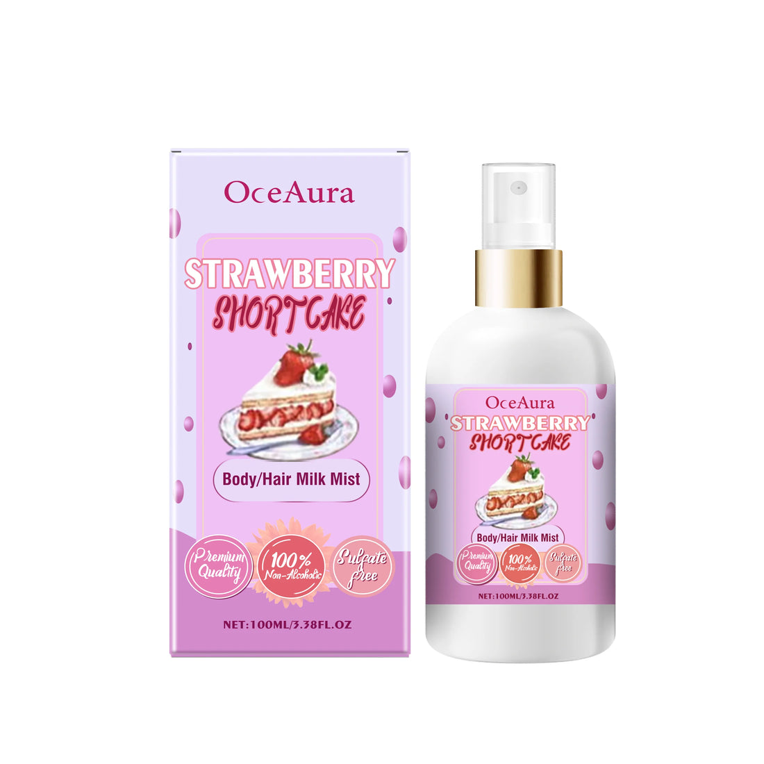 OceAura Body Milk Mist Strawberry Long Lasting Hydration Moisturizer Skin Brightening Products Smoothing Hair Perfume Spray 100g