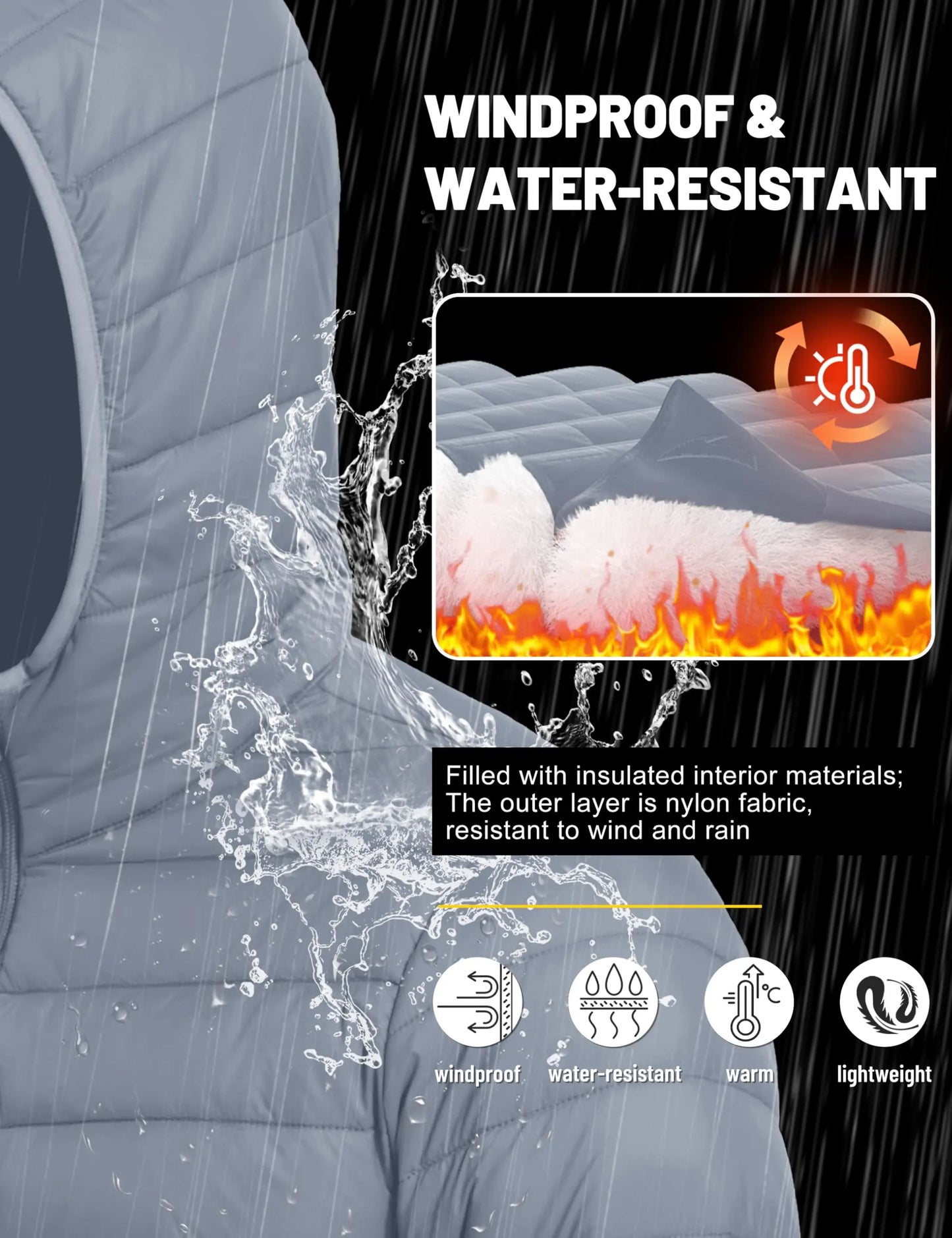 Men’s Winter Insulated Lightweight Puffer Hooded Windbreaker Quilted Coat Water-Resistant Full Zip Bubble Jackets Hiking Coat