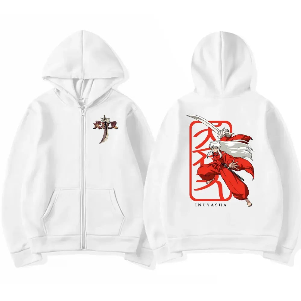 Japanese Anime Inuyasha Graphic Zipper Hoodie Unisex Manga Casual Zip Up Sweatshirt Men Women's Fashion Oversized Jacket Coat