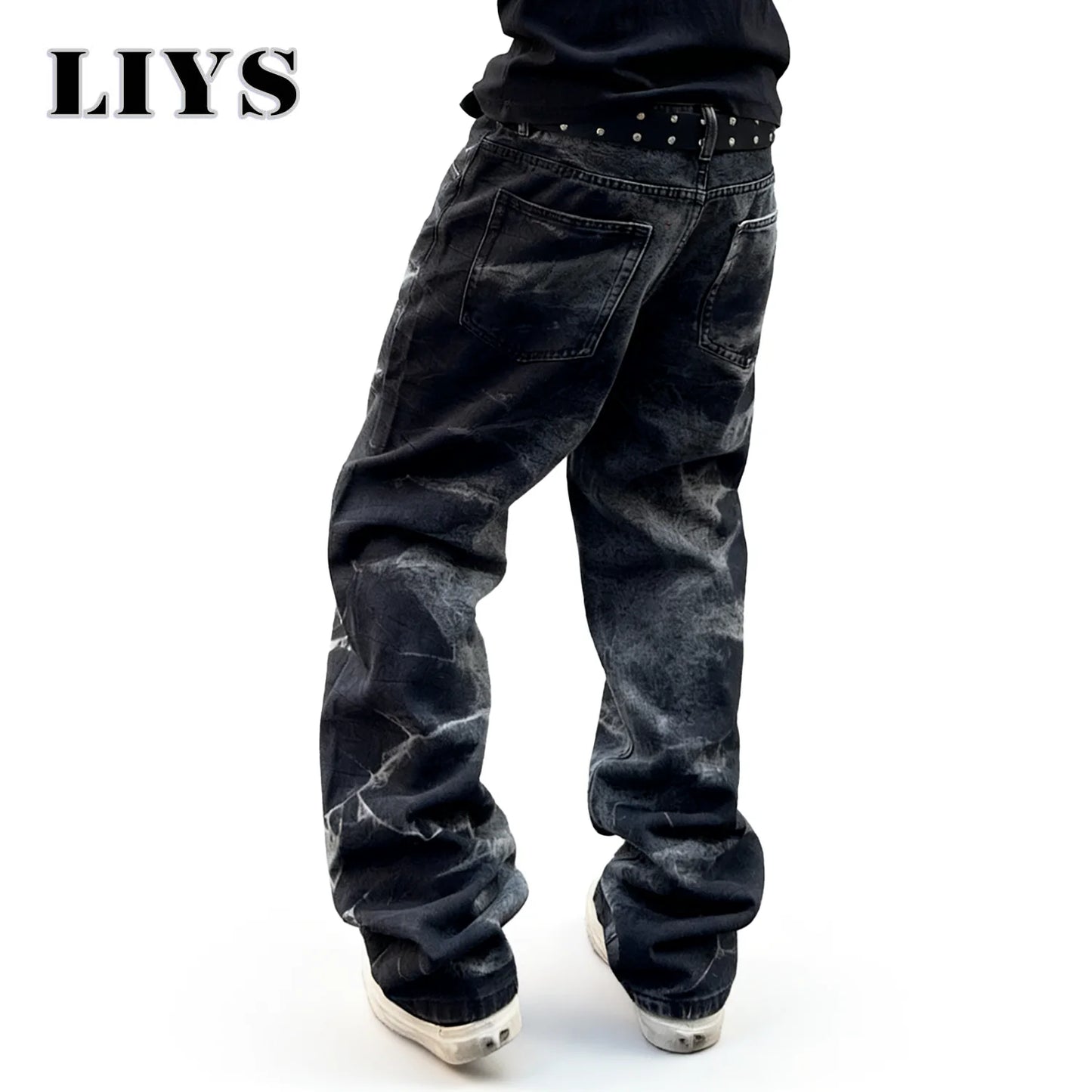 Autumn Men's Black Personalized Straight Leg Retro Jeans American Street Splashed Ink Loose Unisex Denim Pants Trendy Trousers