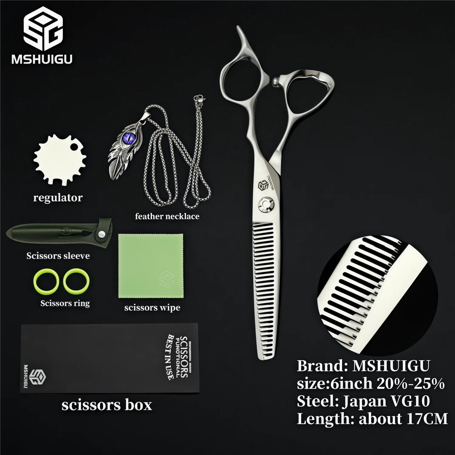 MSHUIGU 440C Professional Barber Scissors 6-7 Inch Laser Wire Serrated Blade Multi-Functional Thinning Hair Shears for Salon Too