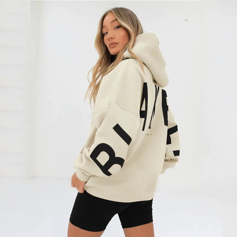 2025 New Women's Hoodie Autumn Winter Fashion Printed Thickened Versatile Long Sleeve Loose Women's Top