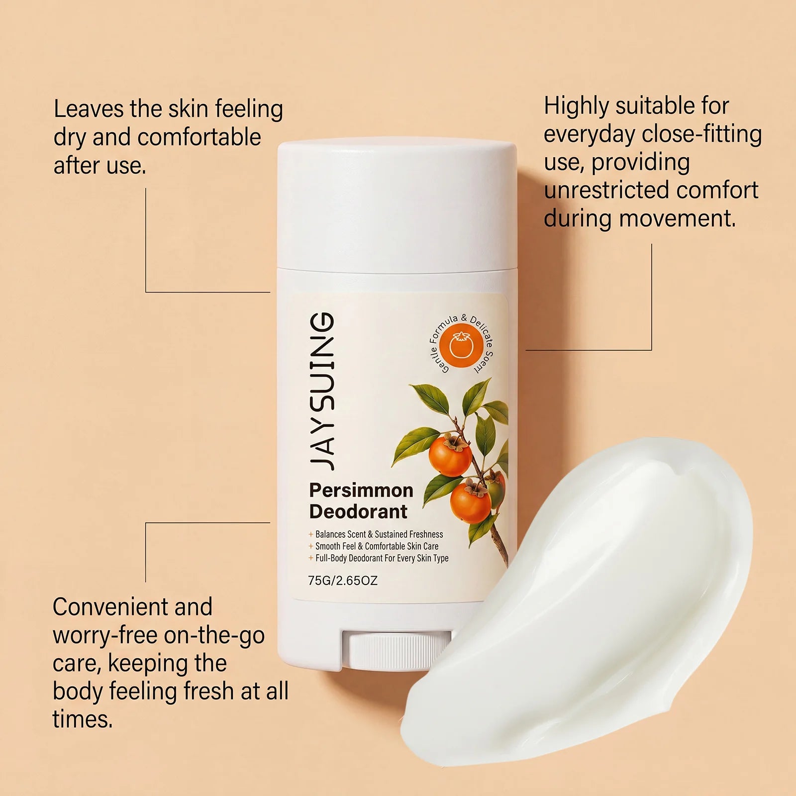 Persimmon Extract Underarm Deodorant Cream Stick Body Odor Neutralizer Soothing Underarm Care For Bad Smell Sweat Odor Removal