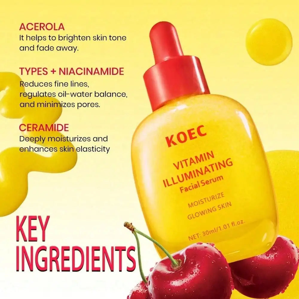 Vitamin C Brightening Serum With Niacinamide & Ceramides, Hyaluronic Acid Infused Illuminating Facial Essence, Deep Hydration & Strengthen Skin Barrier, Ideal Daily Skin Care For Women, 1.01 Fl Oz