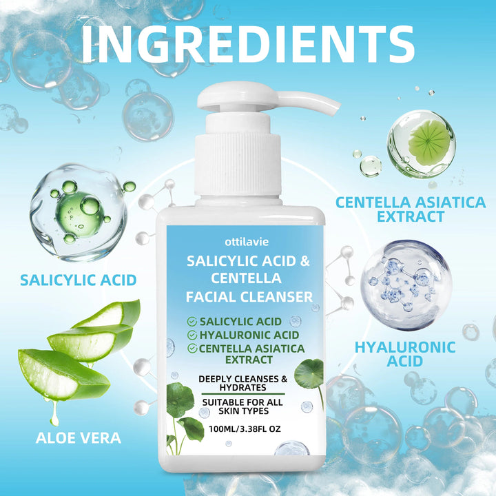 Ottilavie Salicylic Acid & Centella Face Wash: Gentle Exfoliating Cleanser for Deep Pore Care & Hydration, Daily Use, 100ml Halalzen