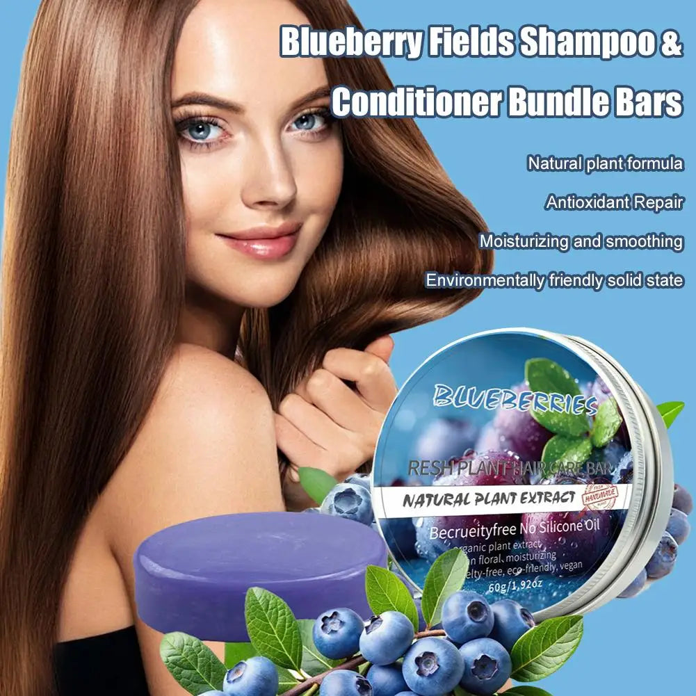 Blueberry Shampoo & Conditioner Bundle Bar for Hair Thinning Frizz, Blueberry Solid Shampoo & Conditioner Strengthen Hair Care Halalzen