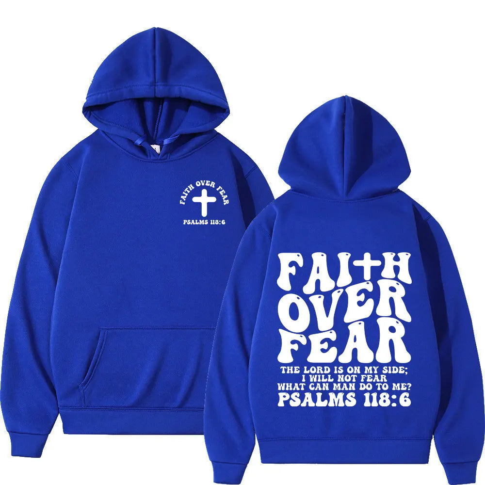 Aesthetic Christian Jesus Faith Over Fear Bible Verse Hoodies Men Women Fashion Harajuku Oversized Sweatshirts Fleece Pullovers