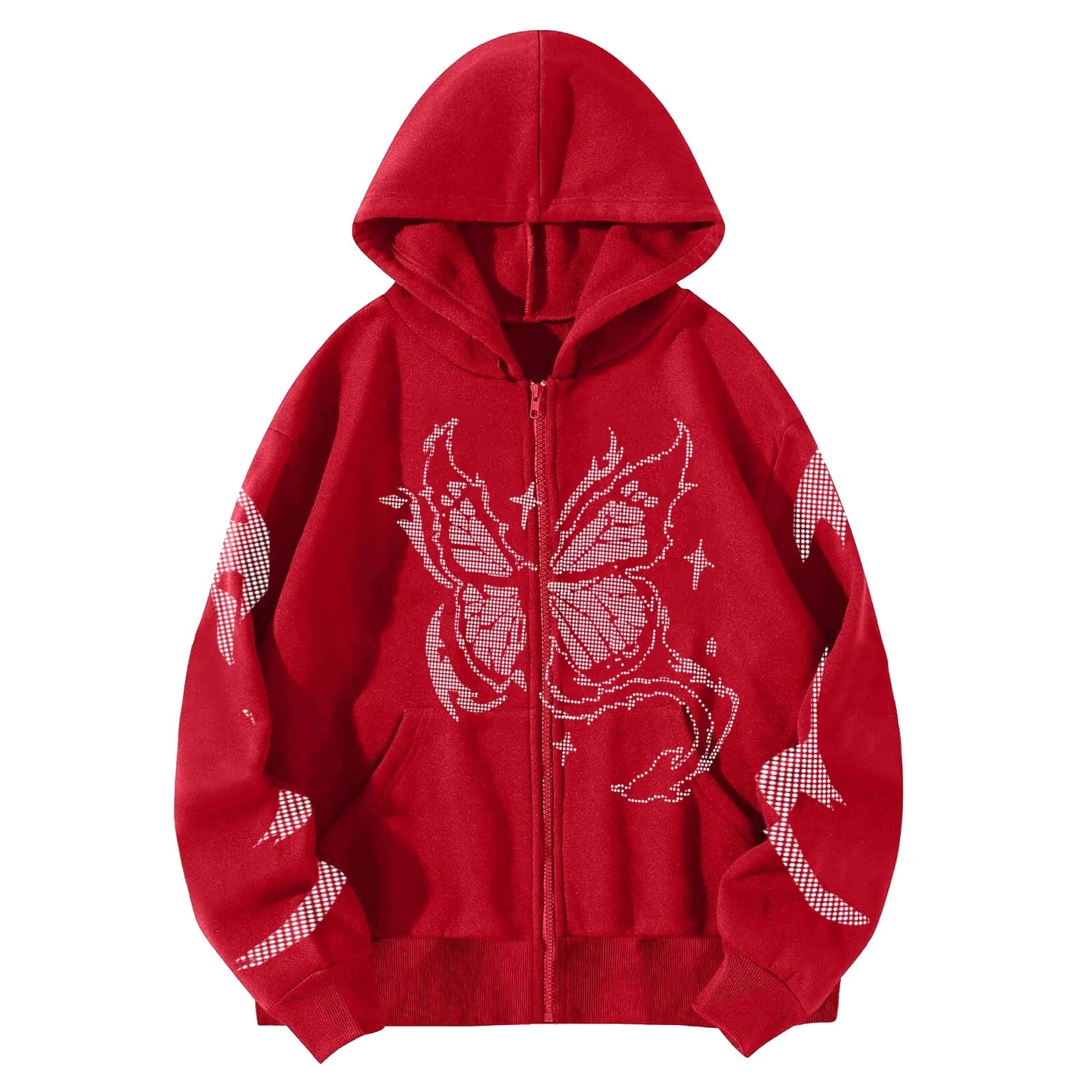 Hoodies Y2k Women Fashion Casual Monogram Print Long Sleeve Drawstring Hooded Sweatshirt Butterfly 2000s Clothes Y2k
