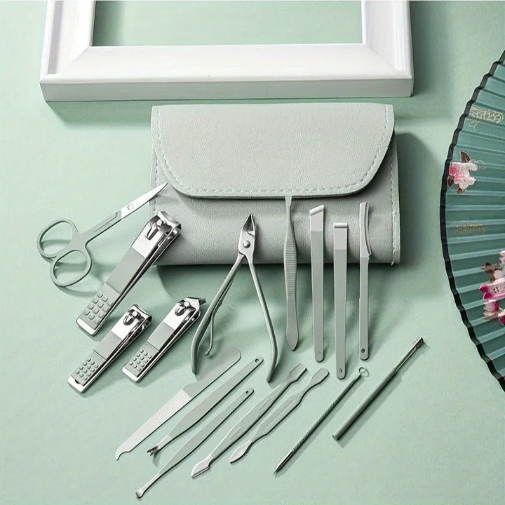 16pcs Professional Nail Clippers and Cuticle Nippers Set with Travel Case Manicure Set Pedicure Sets Nail Clippers HALALZEN