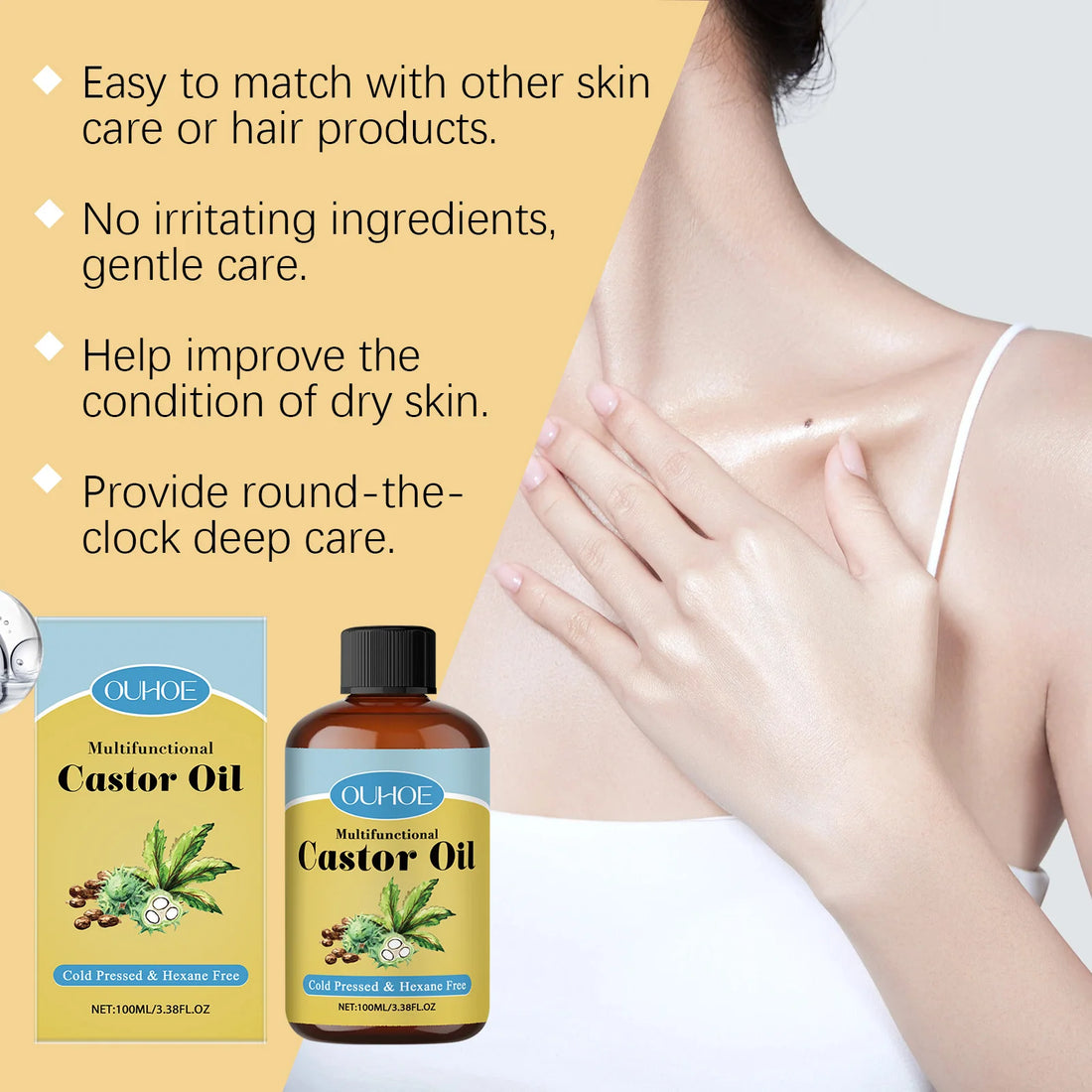 Organic Castor Oil Moisturizing Hair Eyelashes Eyebrows Emollient Relaxation Aromatherapy Brightening Body Massage Essential Oil