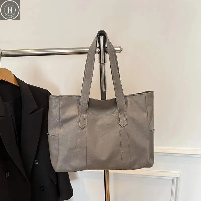 Fashion Design Women Solid Color Shoulder Bag Soft Pu Leather Commute Large Capacity Casual Tote Handbag Women's Shoulder Bag HALALZEN