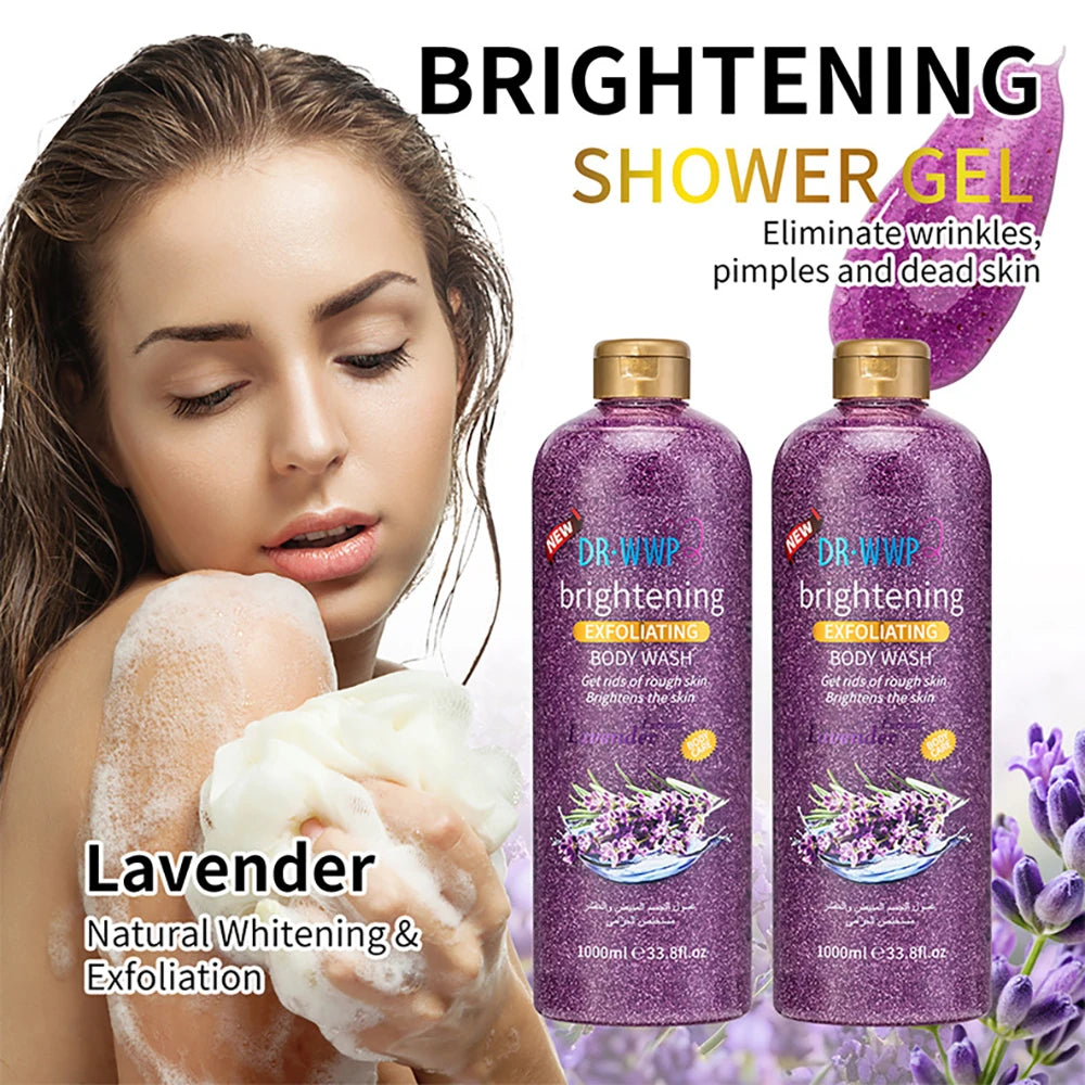 1000ml Lavender Kojic Acid AHA Shower Gel Deep Cleansing Brighten Skin Scrub Body Wash Exfoliator Body Care Fragrance Skincare