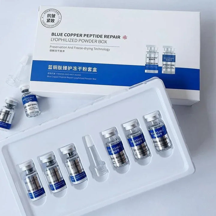 Blue Copper Peptide Repair Lyophilized Powder Box Freeze-dried Firming Essence Anti Aging Shrinks Pores Face Serum Skin Care Set