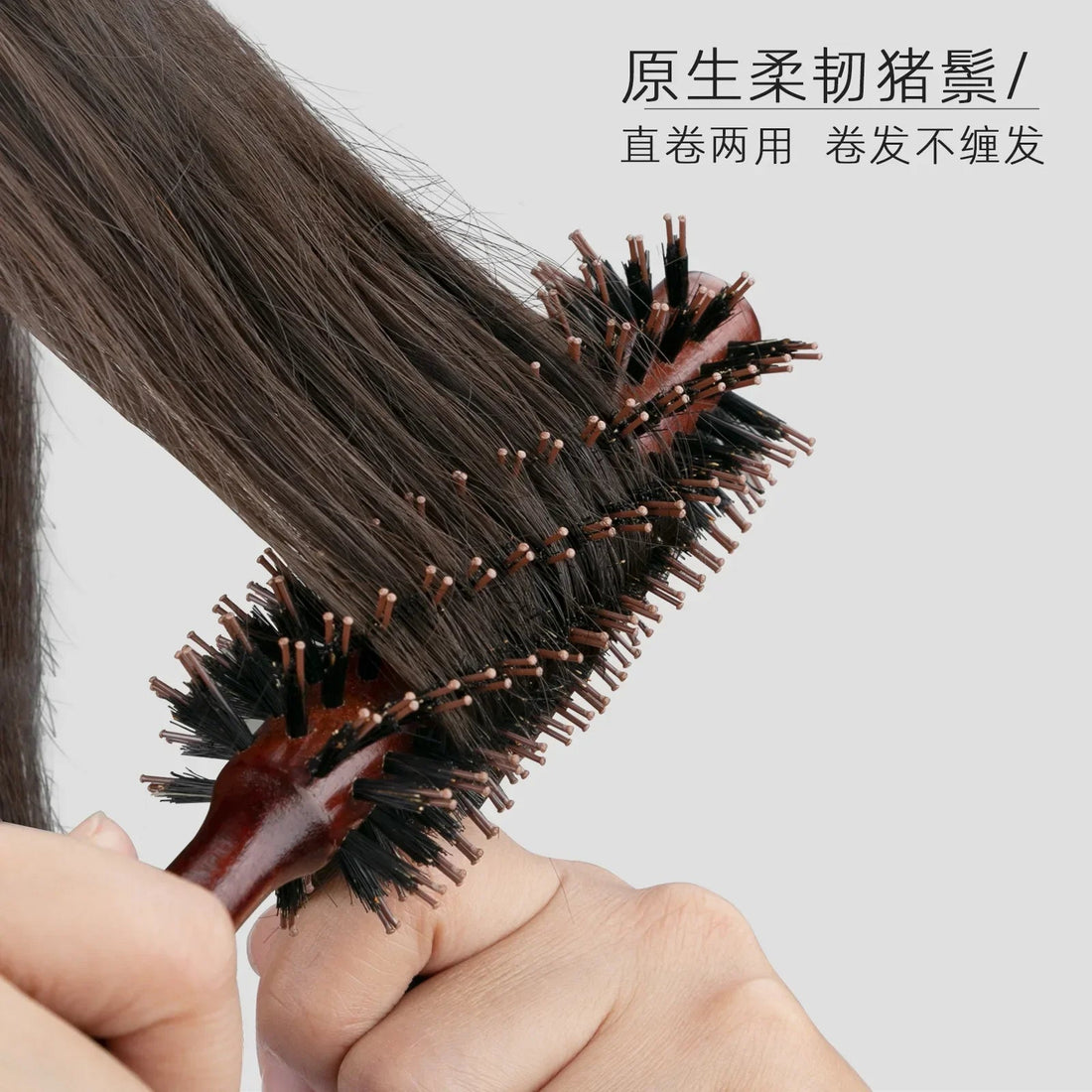 Wood Handle Boar Bristles Round Brush Tail Professional Barber Salon Hairdressing Hair Brush Hair Round Comb Halalzen