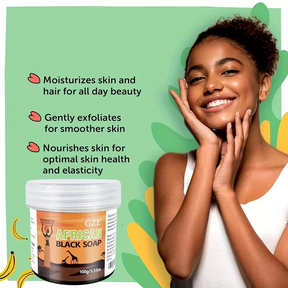 GZE African Black Soap 3-in-1 Face, Hair, and Body Cleanser - Deeply Cleanses and Moisturizes Skin and Hair Handmade Halalzen