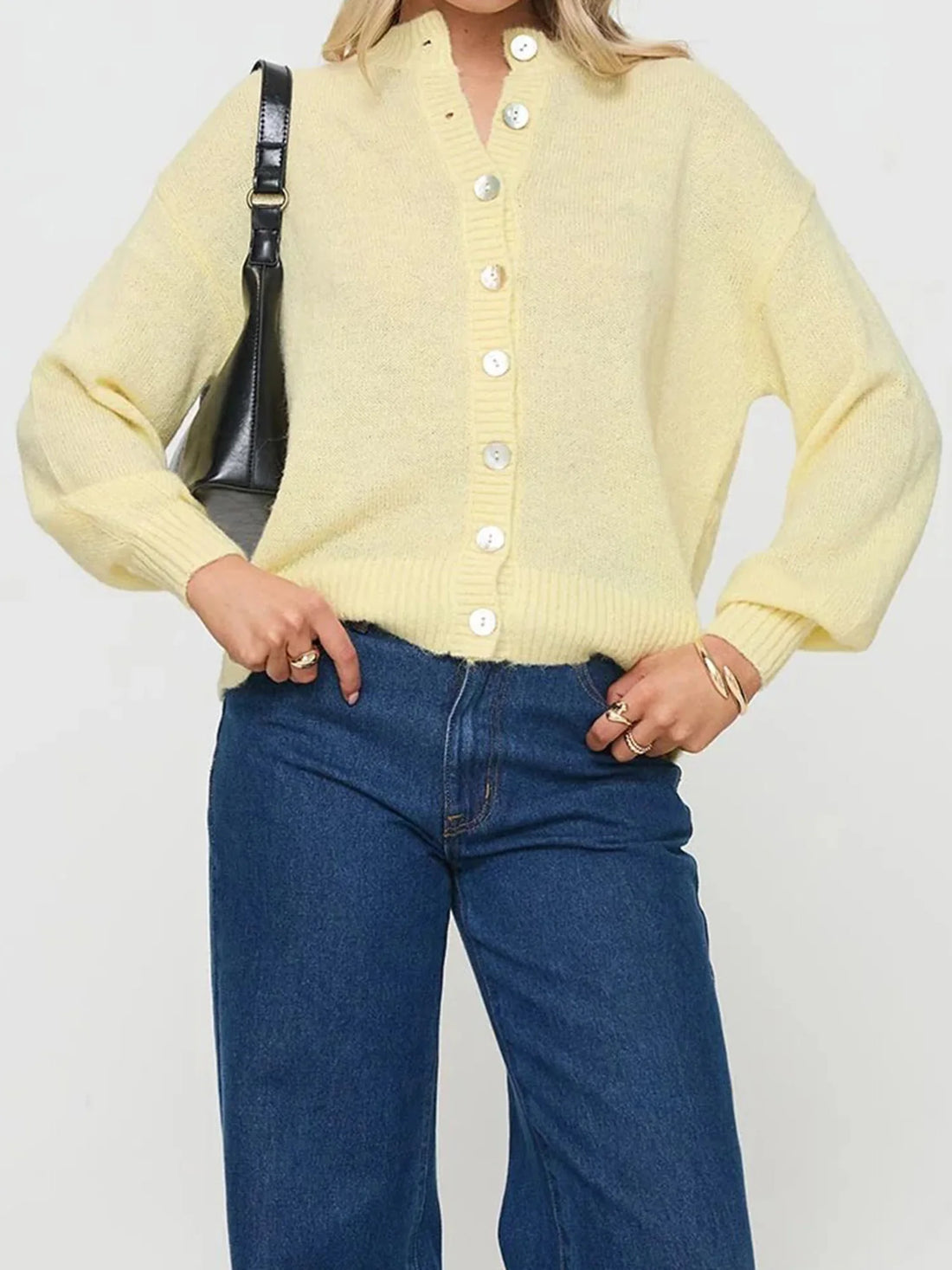 Stylish Women s V-Neck Button Up Knit Cardigan Sweater with Long Sleeves and Loose Fit - Solid Color Fashion Trend