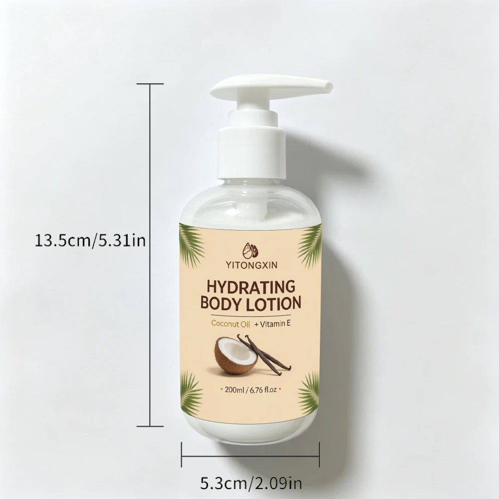200ml Hydrating Body Lotion with Coconut Oil & Vitamin E, Vanilla Scented Moisturizer for Smooth Soft Skin, Daily Nourishing