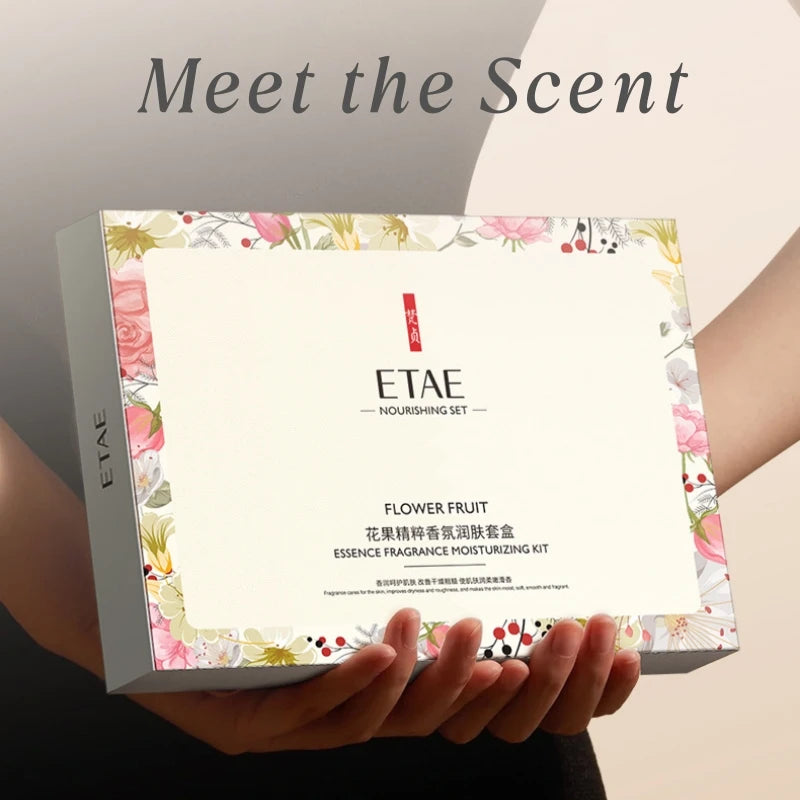 Flower and Fruit Essence Fragrance Moisturizing Set, Hydrating Body Lotion, Moisturizing Hand Cream Set, Gift Box, Instantly Absorbs the Refreshing Floral Fragrance from the Fingertips, Leaving Your Hands Glowing and Tender