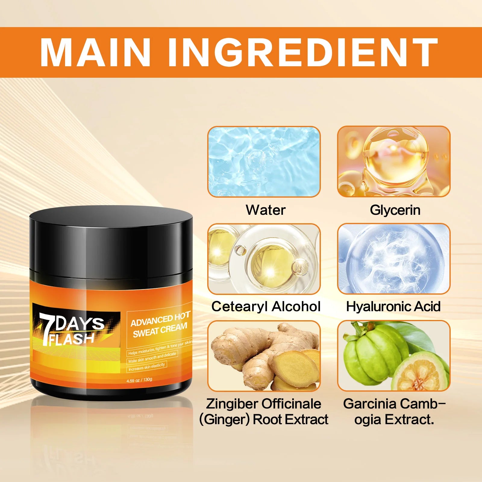 130g Ginger Firming Cream Skin Nature Smoother Tightening Cream for Leg Body Hydrating & Elasticity-Boosting Reduces Fine Lines