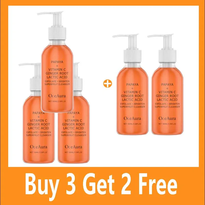 Oceaura Papaya Facial Cleanser Exfoliating Oil Control Deep Cleaning Pore Shrinking Blackhead Remover Dirt Brightening Face Wash Halalzen