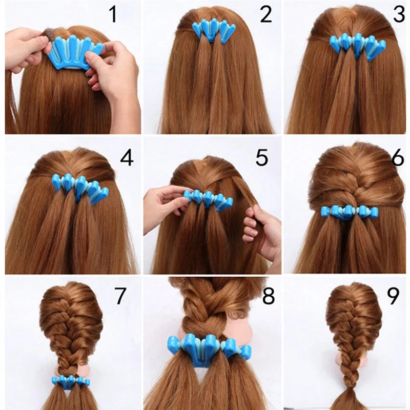 5-Finger Sponge Hair Braiding Tool, DIY Wave Curly Twist Styling Kit, Manual Hair Weaver Crimper for Women Girls Party Travel