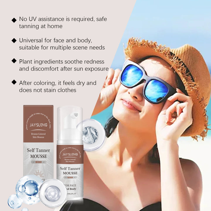 1~3h Self Tan Express Mousse Fast Acting Fake Tan Develops for Dark Fake Tan Face Body Fast-Absorbing Moisturizing Tan Boosting
