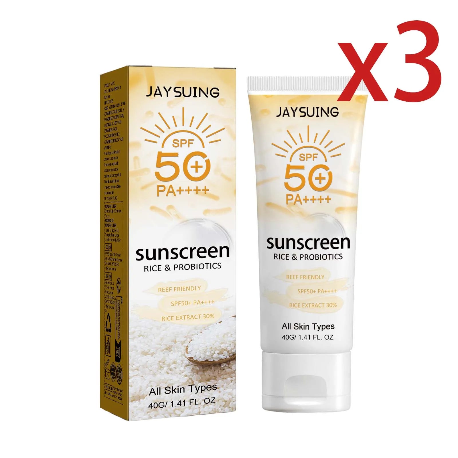 Probiotic Organic Rice Sunscreen Prevent Tanning Reduce Risk Sunburn Waterproof Broad Spectrum Protection UV Resistant Lotion Halalzen